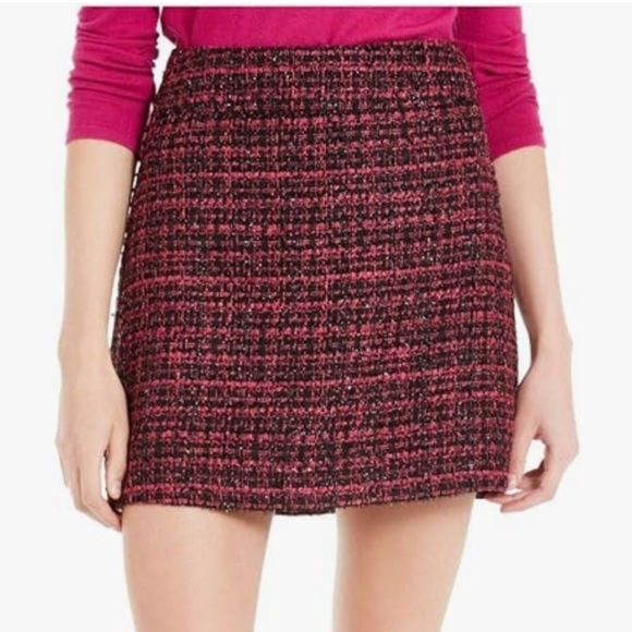 Maison Jules NWT Pink Black Tweed Metallic Mini Skirt - Picture 1 of 9